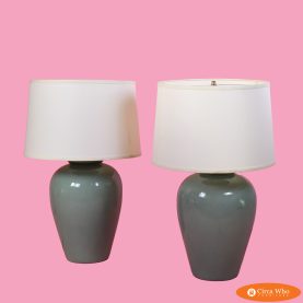 Pair of Crackled Green Ceramic Table Lamps