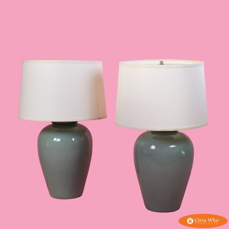 Pair of Crackled Green Ceramic Table Lamps