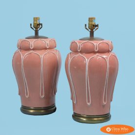 Pair of Crackled Pink Ceramic Table Lamps