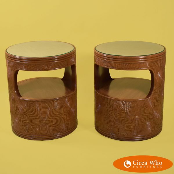Pair of Crespi Style Pencil Reed Drum End Tables