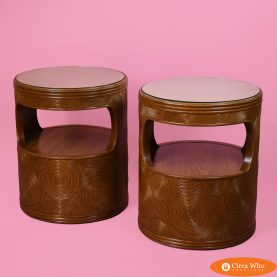 Pair of Crespi Style Pencil Reed Drum End Tables
