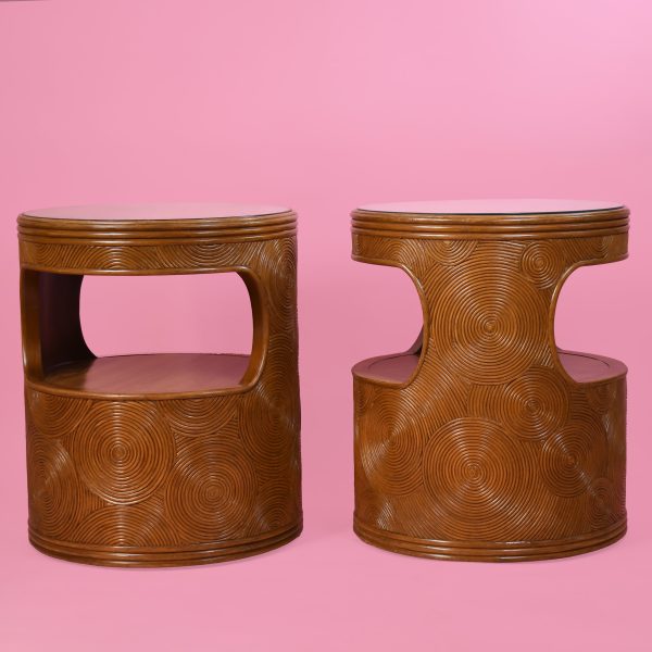 Pair of Crespi Style Pencil Reed Drum End Tables