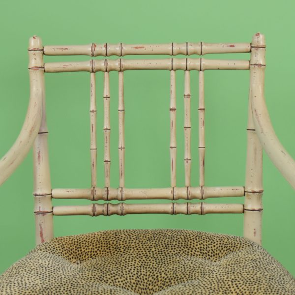 Pair of Distressed Faux Bamboo Occasional Chairs by Kittinger