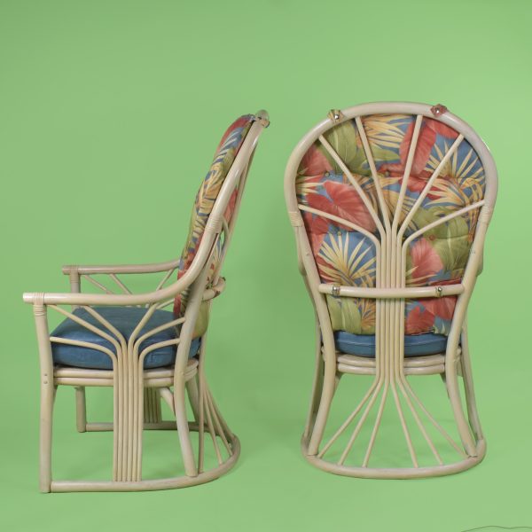 Pair of Fan Rattan Throne Chairs