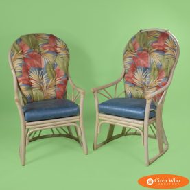 Pair of Fan Rattan Throne Chairs