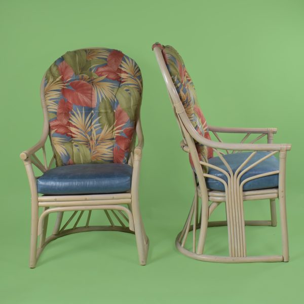 Pair of Fan Rattan Throne Chairs