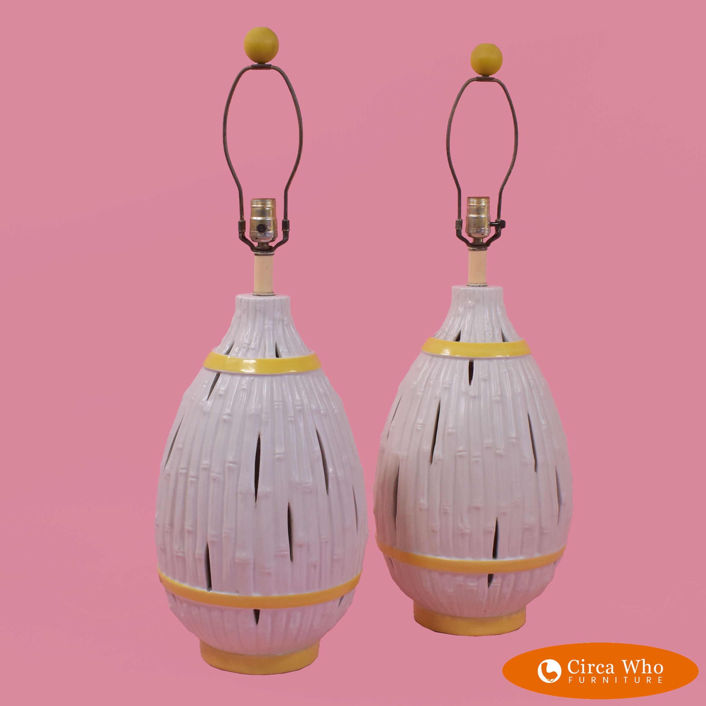 Pair of Faux Bamboo Pot Table Lamps