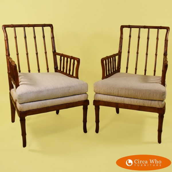 Pair of faux bamboo arm chair brown natural color in vintage condition