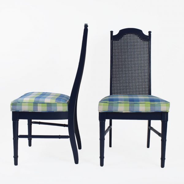 Pair of Faux Bamboo Blue Cane Chairs