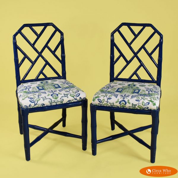 Pair of Faux Bamboo Blue Chairs