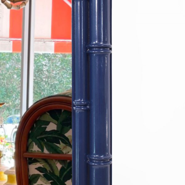 Pair of Faux Bamboo Blue Fretwork Mirrors