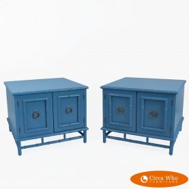 Pair of Faux Bamboo Blue Nightstands