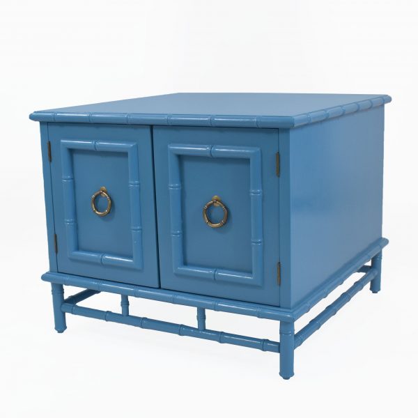 Pair of Faux Bamboo Blue Nightstands