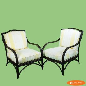 Pair of Faux Bamboo Brown Lounge Chairs