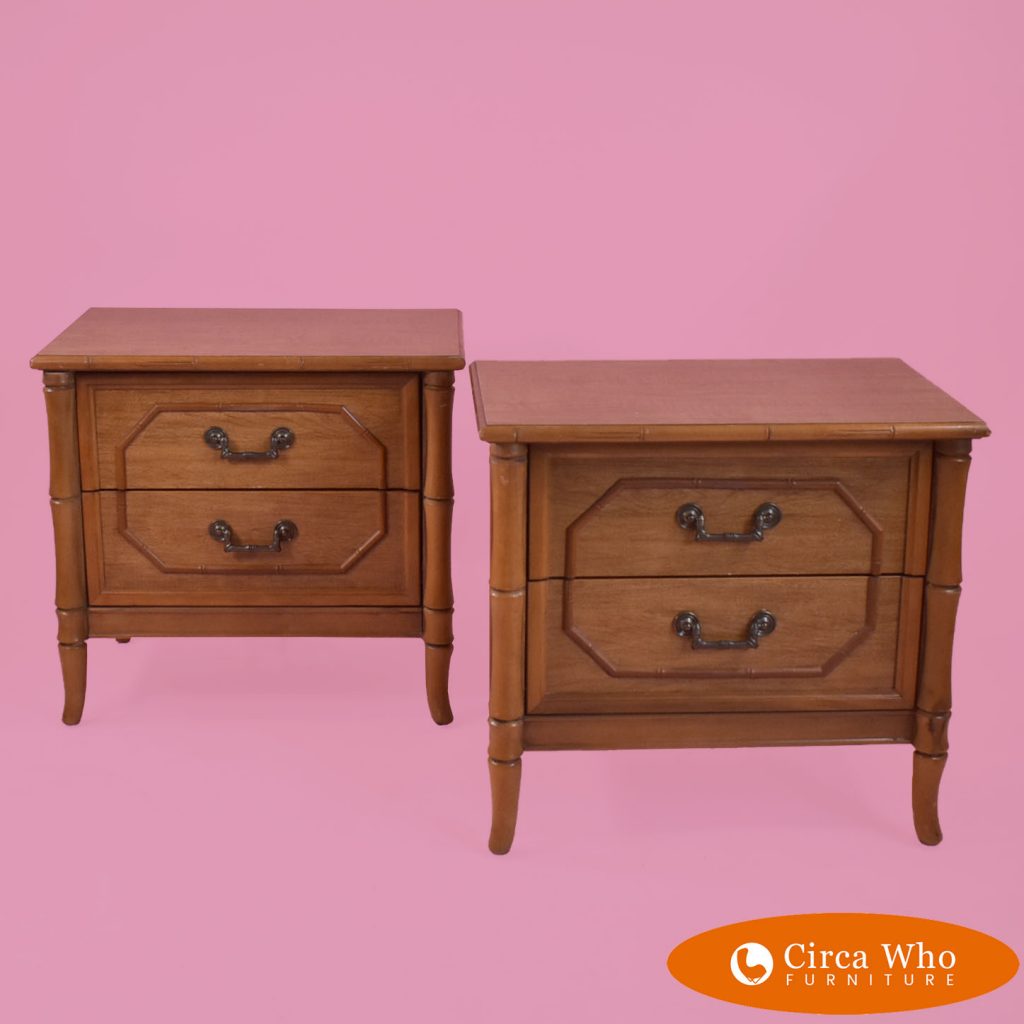 Pair of Faux Bamboo Brown Nightstands Circa Who