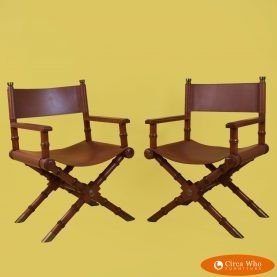 Pair of Faux Bamboo Campaign Style Chairs