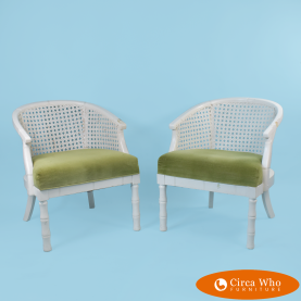 Pair of Faux Bamboo Cane Barrel Chairs