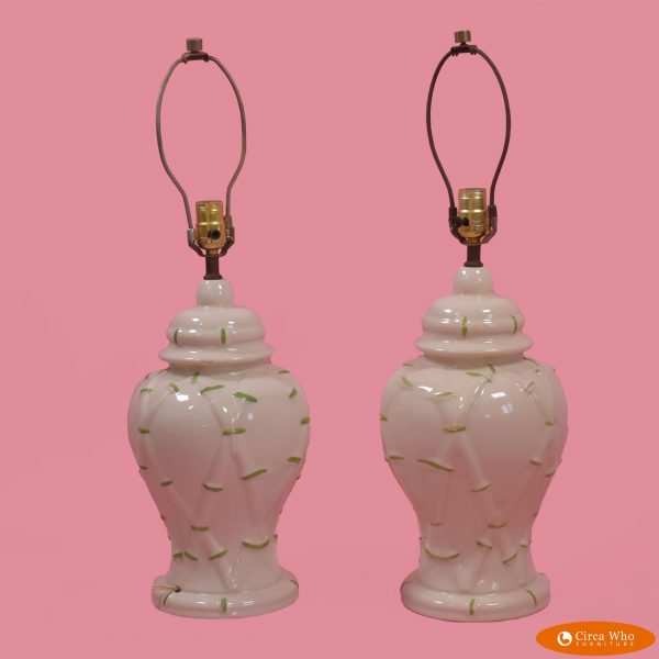 Pair of Faux Bamboo Ceramic Ginger Lamps