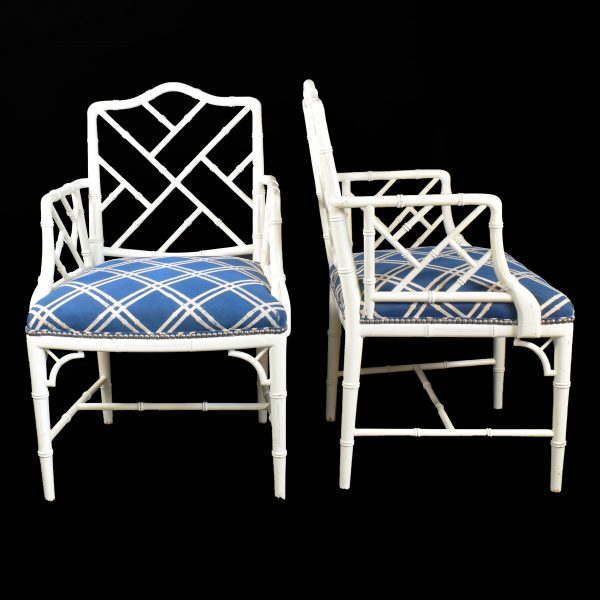Pair of Faux Bamboo Chippendale Arm Chairs