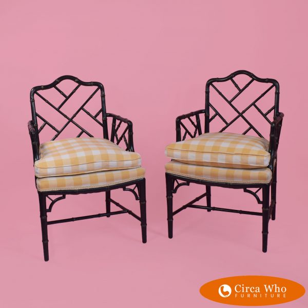 Pair of Faux Bamboo Chippendale Armchairs