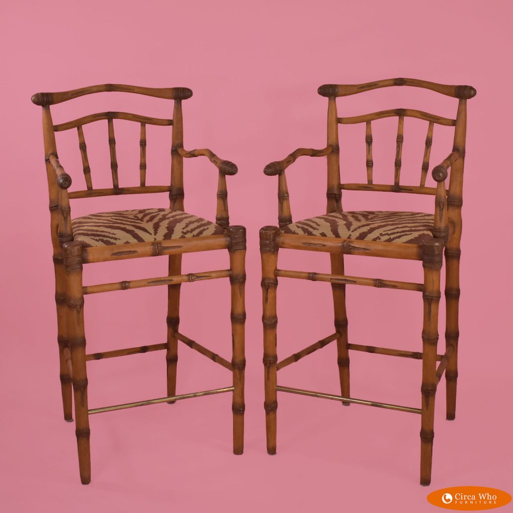Pair of Faux Bamboo Counter Stools Circa Who