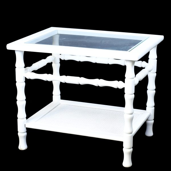 Pair of White Faux Bamboo End Table