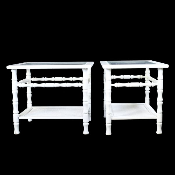 Pair of White Faux Bamboo End Table