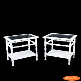 Pair of White Faux Bamboo End Table