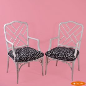Pair of Faux Bamboo Fretwork Arm Chairs