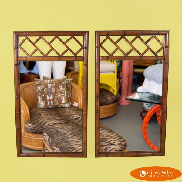 Pair of Faux Bamboo Fretwork Mirrors