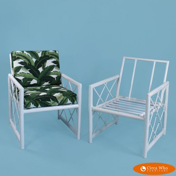 Pair of White Faux Bamboo Lounge Chairs