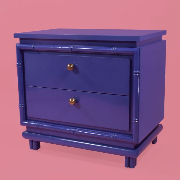 Pair of Faux Bamboo Mid Century Blue Nightstands