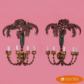 Pair of Faux bamboo palm tree sconces