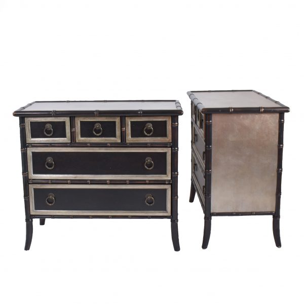 Pair of Faux Bamboo Silver Glided Chest