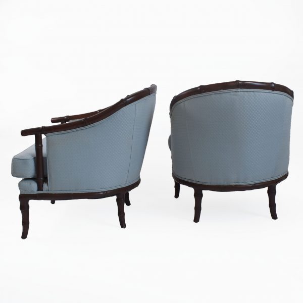 Pair of Faux Bamboo Upholstered Barrel Chairs