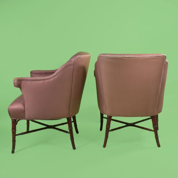 Pair of Faux Bamboo Upholstered Lounge Chairs
