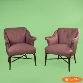 Pair of Faux Bamboo Upholstered Lounge Chairs