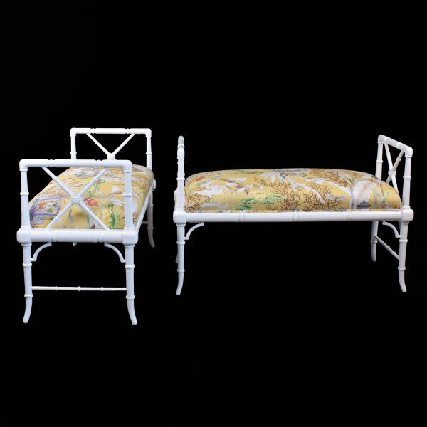 Pair of Faux Bamboo White Benches