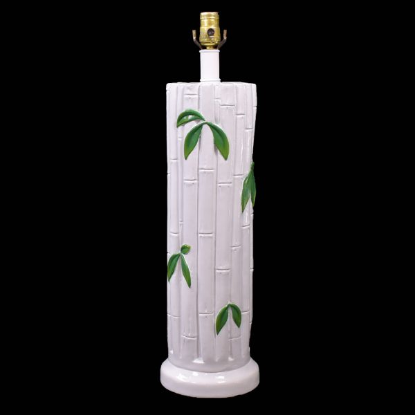 Pair of Faux Bamboo White Leaves Lamps