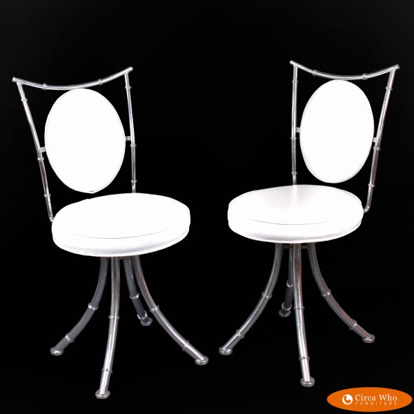 Pair of Faux Bamboo White Metal Chairs