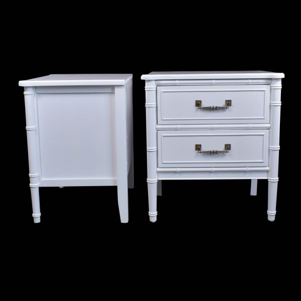 Pair of Vintage Faux Bamboo White Nightstand