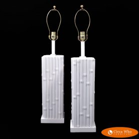 Pair of Faux Bamboo White Table Lamps