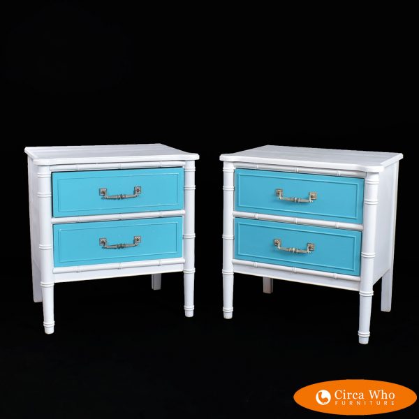 Pair of faux bamboo White and Blue Nightstands