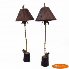 Pair of Faux Bamboo With Monkey Tables Lamps