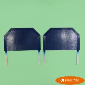Pair of Faux Bamboo Woven Rattan Blue Twin Headboards