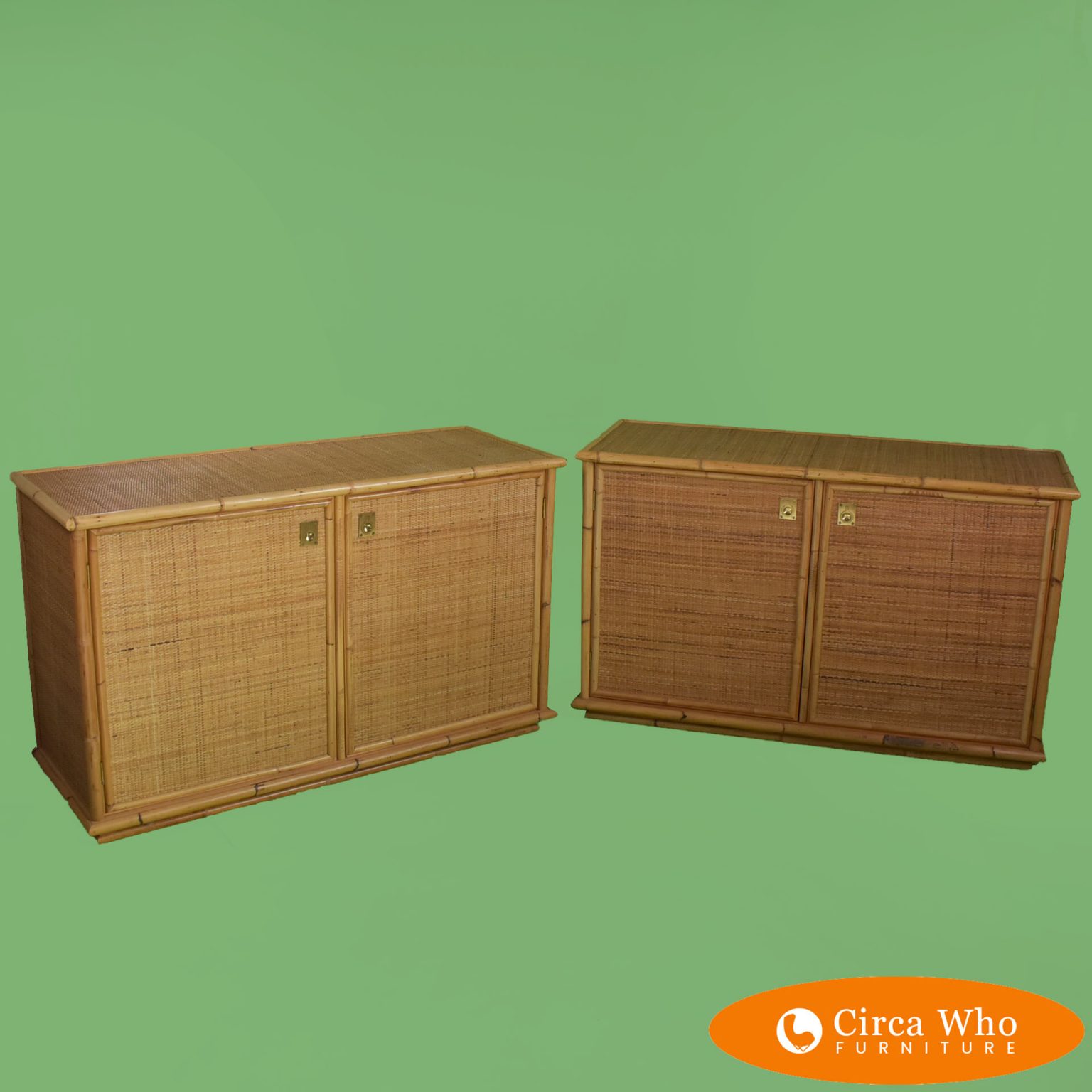 Pair of Faux Bamboo Woven Rattan Circa Who