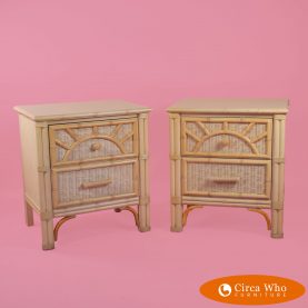 Pair of Faux Bamboo Woven Rattan Nightstands