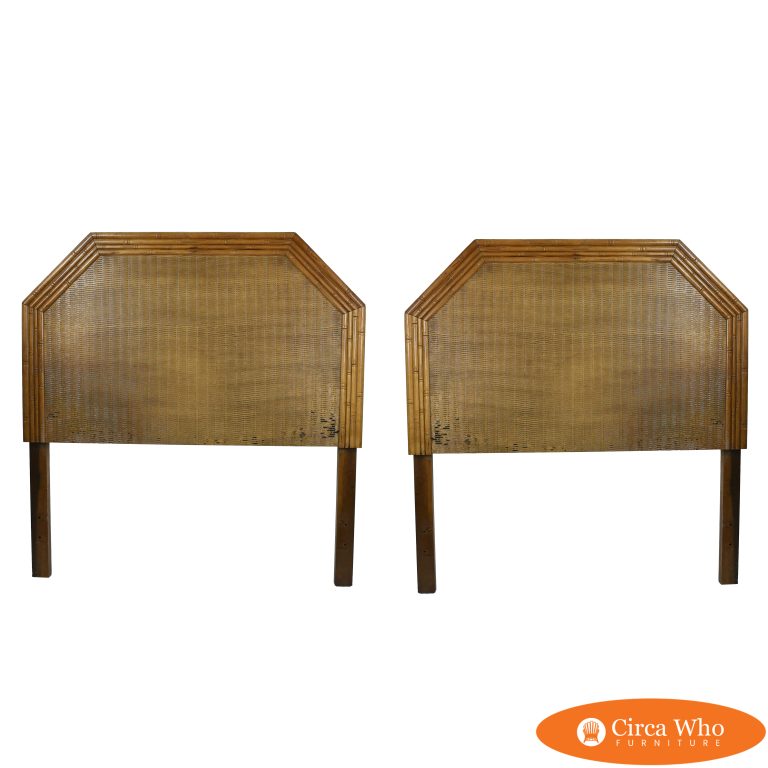 Pair of Faux Bamboo Woven Rattan Twin Headboards