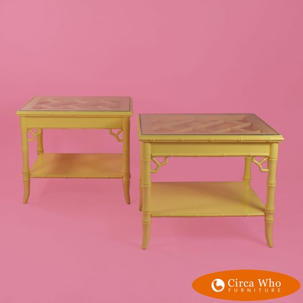 Pair of Faux Bamboo Yellow Tables