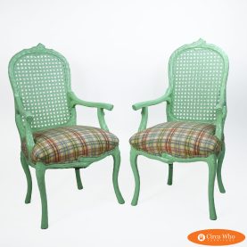 Pair of Faux Bois Cane Green Chairs